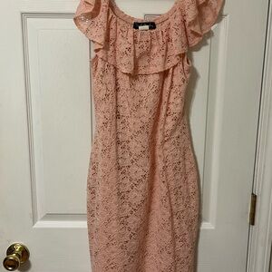Pink French Atmosphere Blush Lace Midi Dress